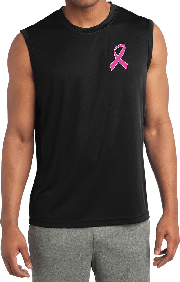 Breast Cancer Pink Ribbon Pocket Print Sleeveless Competitor Tee - Yoga Clothing for You