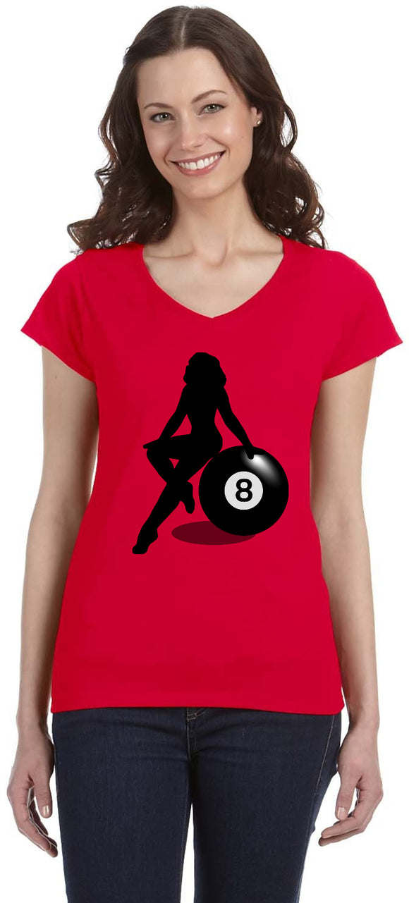 Billiards Pin Up Girl 8 Ball Ladies V-neck Shirt - Yoga Clothing for You