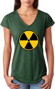 Ladies Radiation T-shirt Radioactive Fallout Symbol Tri V-Neck - Yoga Clothing for You