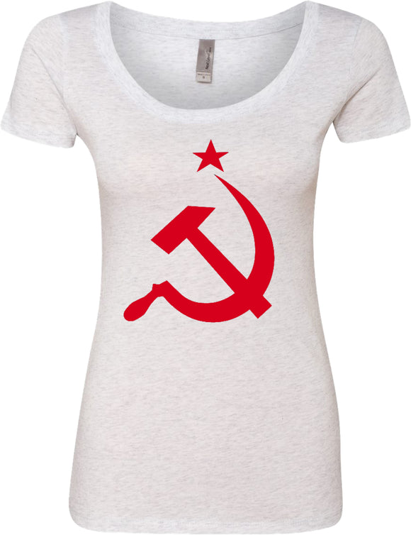 Ladies Soviet Union T-shirt Red Hammer and Sickle Scoop Neck - Yoga Clothing for You