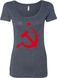 Ladies Soviet Union T-shirt Red Hammer and Sickle Scoop Neck - Yoga Clothing for You