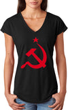 Ladies Soviet Union Shirt Red Hammer and Sickle Triblend V-Neck - Yoga Clothing for You
