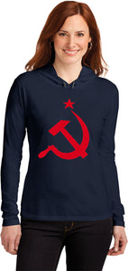 Ladies Soviet Union T-shirt Red Hammer and Sickle Hooded Shirt - Yoga Clothing for You