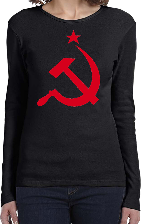 Ladies Soviet Union T-shirt Red Hammer and Sickle Long Sleeve - Yoga Clothing for You
