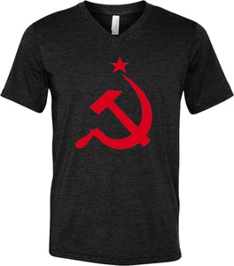 Soviet Union T-shirt Red Hammer and Sickle Tri Blend V-Neck - Yoga Clothing for You