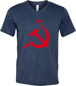 Soviet Union T-shirt Red Hammer and Sickle Tri Blend V-Neck - Yoga Clothing for You