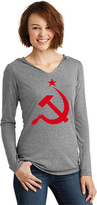 Ladies Soviet Union Shirt Red Hammer and Sickle Tri Blend Hoodie - Yoga Clothing for You