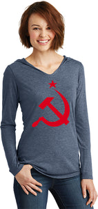 Ladies Soviet Union Shirt Red Hammer and Sickle Tri Blend Hoodie - Yoga Clothing for You