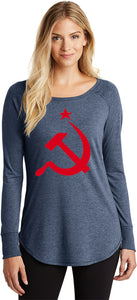 Ladies Soviet Union Red Hammer and Sickle Tri Blend Long Sleeve - Yoga Clothing for You