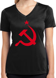 Ladies Soviet Union Tee Red Hammer and Sickle Dry Wicking V-Neck - Yoga Clothing for You