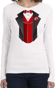 Ladies Tuxedo T-shirt Red Vest Long Sleeve - Yoga Clothing for You
