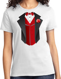 Ladies Tuxedo T-shirt Red Vest Tee - Yoga Clothing for You