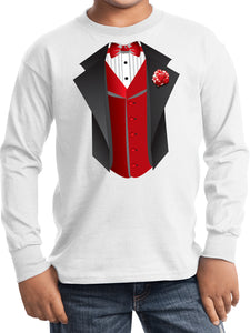 Kids Tuxedo Long Sleeve T-shirt - Red Vest - Yoga Clothing for You