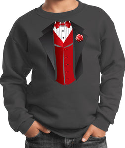 Kids Tuxedo Sweatshirt Red Vest Youth Sweat Shirt - Yoga Clothing for You