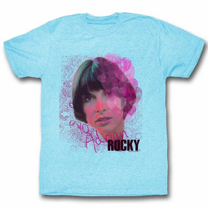 Rocky T-Shirt Distressed YO ADRIAN Pink Hearts Light Blue Heather Tee - Yoga Clothing for You
