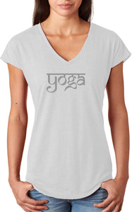 Sanskrit Yoga Text Triblend V-neck Yoga Tee Shirt - Yoga Clothing for You
