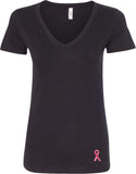 Ladies Breast Cancer T-shirt Sequins Ribbon Bottom Print V-Neck - Yoga Clothing for You