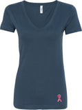 Ladies Breast Cancer T-shirt Sequins Ribbon Bottom Print V-Neck - Yoga Clothing for You