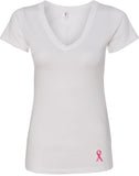 Ladies Breast Cancer T-shirt Sequins Ribbon Bottom Print V-Neck - Yoga Clothing for You
