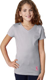 Girls Breast Cancer T-shirt Sequins Ribbon Bottom Print V-Neck - Yoga Clothing for You