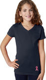 Girls Breast Cancer T-shirt Sequins Ribbon Bottom Print V-Neck - Yoga Clothing for You