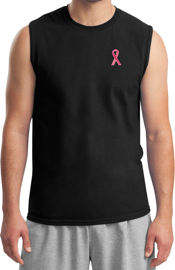 Breast Cancer T-shirt Sequins Ribbon Pocket Print Muscle Tee - Yoga Clothing for You