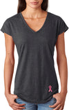 Breast Cancer Sequins Ribbon Bottom Print Ladies Triblend V-Neck - Yoga Clothing for You