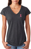 Breast Cancer Sequins Ribbon Pocket Print Ladies Triblend V-Neck - Yoga Clothing for You