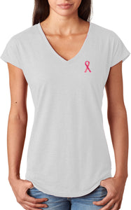 Breast Cancer Sequins Ribbon Pocket Print Ladies Triblend V-Neck - Yoga Clothing for You