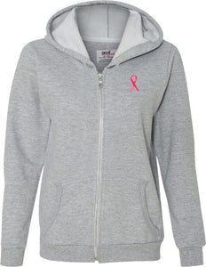 Ladies Breast Cancer Full Zip Hoodie Sequins Ribbon Pocket Print - Yoga Clothing for You