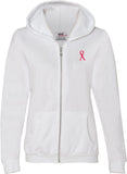 Ladies Breast Cancer Full Zip Hoodie Sequins Ribbon Pocket Print - Yoga Clothing for You