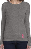 Ladies Breast Cancer Tee Sequins Ribbon Bottom Print Long Sleeve - Yoga Clothing for You
