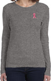 Breast Cancer Sequins Ribbon Pocket Print Ladies Long Sleeve - Yoga Clothing for You