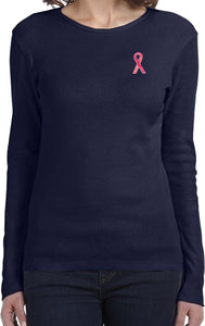 Breast Cancer Sequins Ribbon Pocket Print Ladies Long Sleeve - Yoga Clothing for You