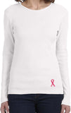 Ladies Breast Cancer Tee Sequins Ribbon Bottom Print Long Sleeve - Yoga Clothing for You