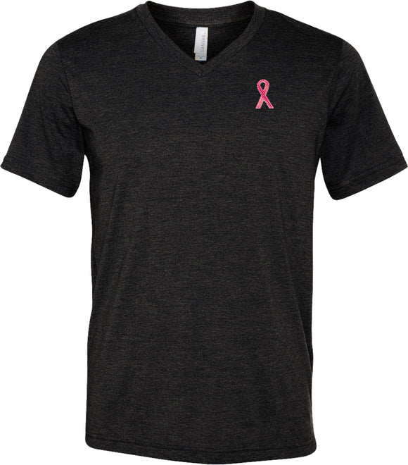 Breast Cancer Shirt Sequins Ribbon Pocket Print Tri Blend V-Neck - Yoga Clothing for You