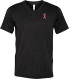 Breast Cancer Shirt Sequins Ribbon Pocket Print Tri Blend V-Neck - Yoga Clothing for You