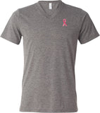 Breast Cancer Shirt Sequins Ribbon Pocket Print Tri Blend V-Neck - Yoga Clothing for You