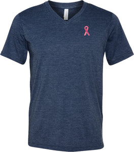 Breast Cancer Shirt Sequins Ribbon Pocket Print Tri Blend V-Neck - Yoga Clothing for You