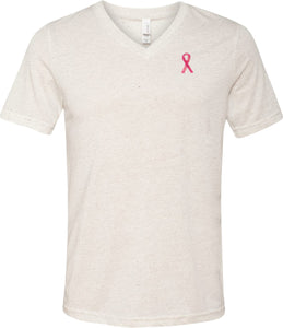 Breast Cancer Shirt Sequins Ribbon Pocket Print Tri Blend V-Neck - Yoga Clothing for You