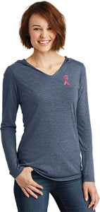 Breast Cancer Sequins Ribbon Pocket Print Ladies Tri Blend Hoody - Yoga Clothing for You