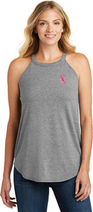 Breast Cancer Sequins Ribbon Pocket Print Ladies Rocker Tanktop - Yoga Clothing for You