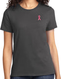 Ladies Breast Cancer T-shirt Sequins Ribbon Pocket Print Tee - Yoga Clothing for You