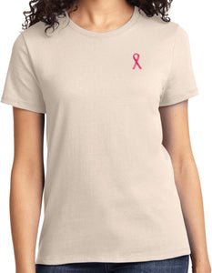 Ladies Breast Cancer T-shirt Sequins Ribbon Pocket Print Tee - Yoga Clothing for You