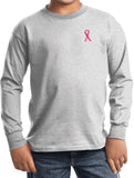 Kids Breast Cancer Sequins Ribbon Pocket Print Youth Long Sleeve - Yoga Clothing for You