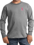 Kids Breast Cancer Sequins Ribbon Pocket Print Youth Long Sleeve - Yoga Clothing for You