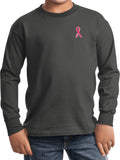 Kids Breast Cancer Sequins Ribbon Pocket Print Youth Long Sleeve - Yoga Clothing for You