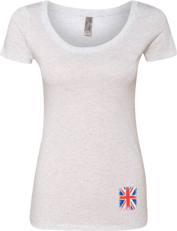Ladies Union Jack T-shirt Flag Bottom Print Scoop Neck - Yoga Clothing for You