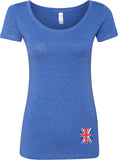 Ladies Union Jack T-shirt Flag Bottom Print Scoop Neck - Yoga Clothing for You