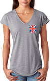 Ladies Union Jack T-shirt Flag Pocket Print Triblend V-Neck - Yoga Clothing for You